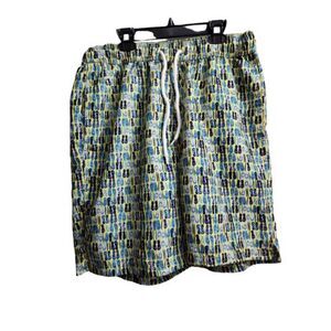 Thomas Dean Mens Size 31 Swim Short Flip Flop‎ Print Yellow Blue Drawstring